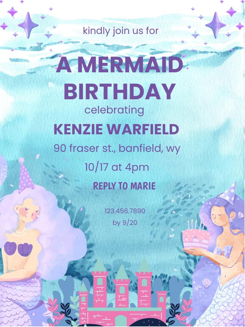 Graduation Party Invation Card Format Mermaid Birthday for Kids Birthday Invitation | InviteFlare