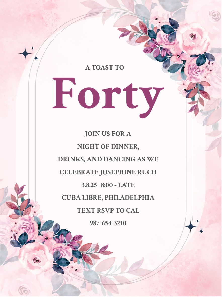 pink floral adult birthday invitation Card adult birthday template with stylish layout