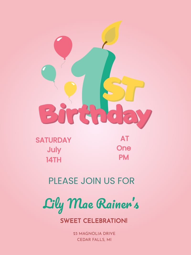 Elegant digital 1st birthday â 1st birthday invitation Card template