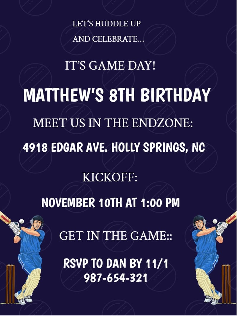 Modern themed birthday â cricket theme birthday invitation Card e-card design