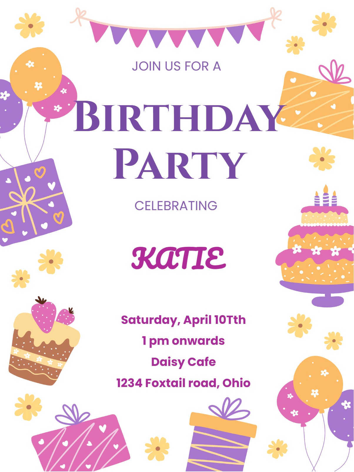 Elegant digital birthday card â gifts birthday invitation E-Card template