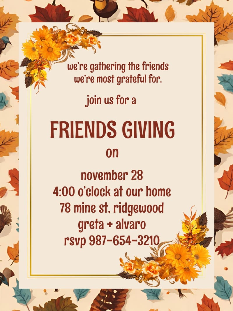 Elegant digital thanksgiving party â hen friends giving party invitation Card template