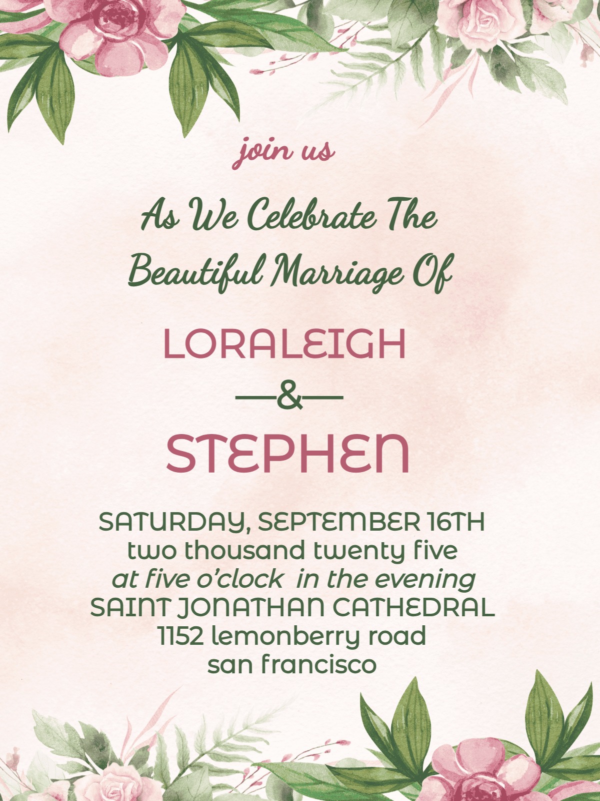 rosewater floral elegant wedding party invitation Card elegant wedding invitation template with stylish layout