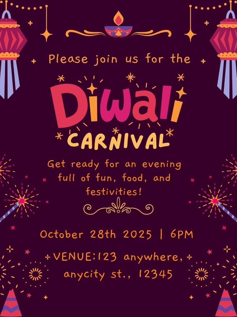 carnival diwali party invitatioon Template diwali party invitations card design for events