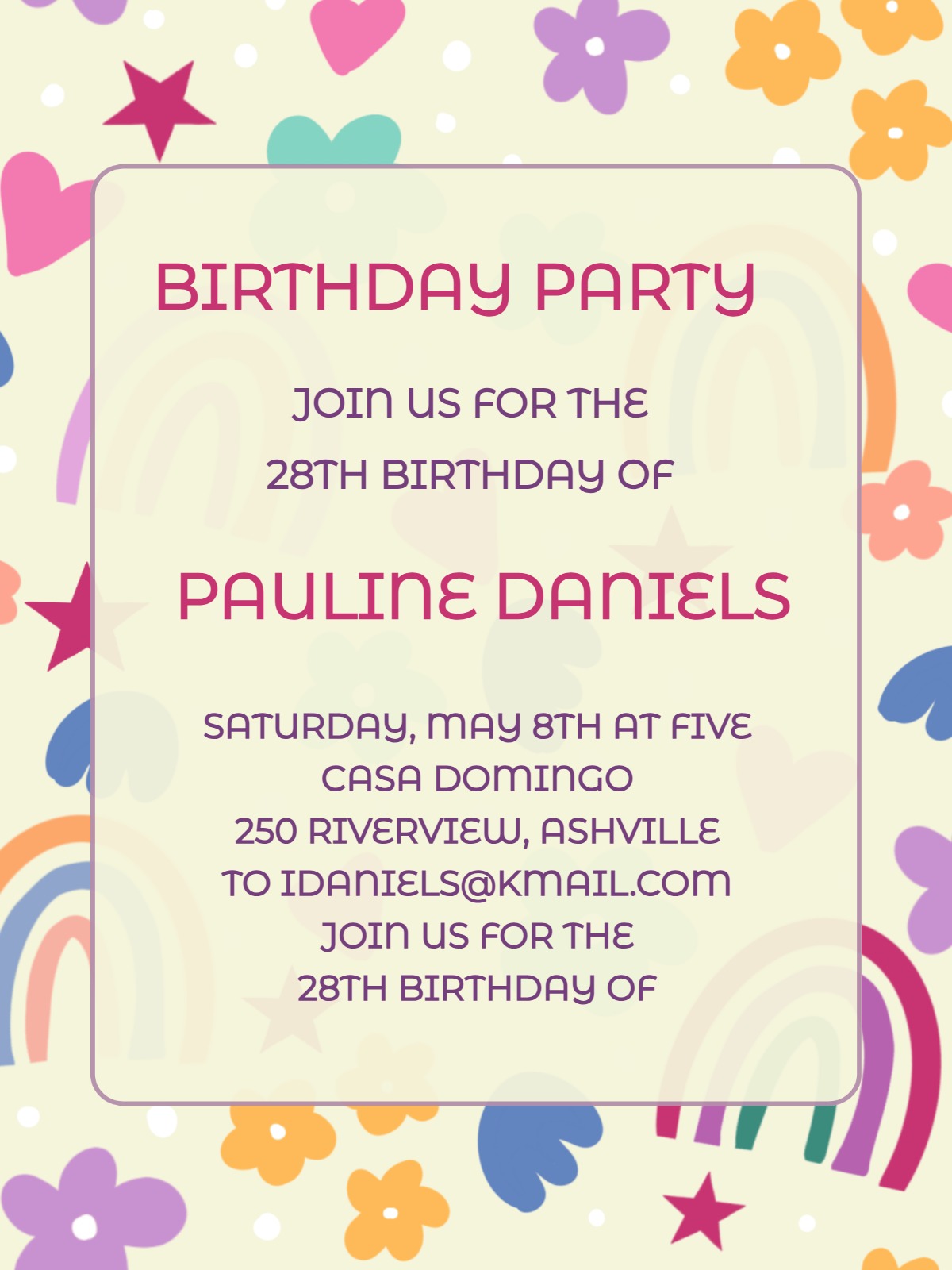 Elegant digital birthday invitation her â floral for her birthday E-Card template