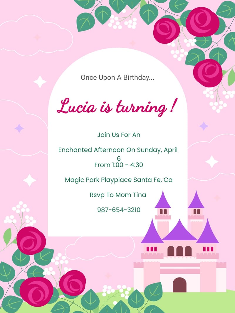 Elegant digital princess birthday â Taj Mahal princess birthday invitation Template template