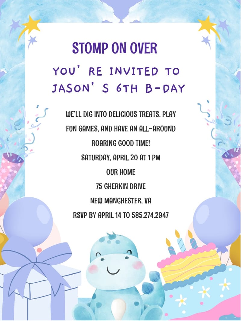 Modern themed birthday â dynosore theme birthday invitation Template e-card design