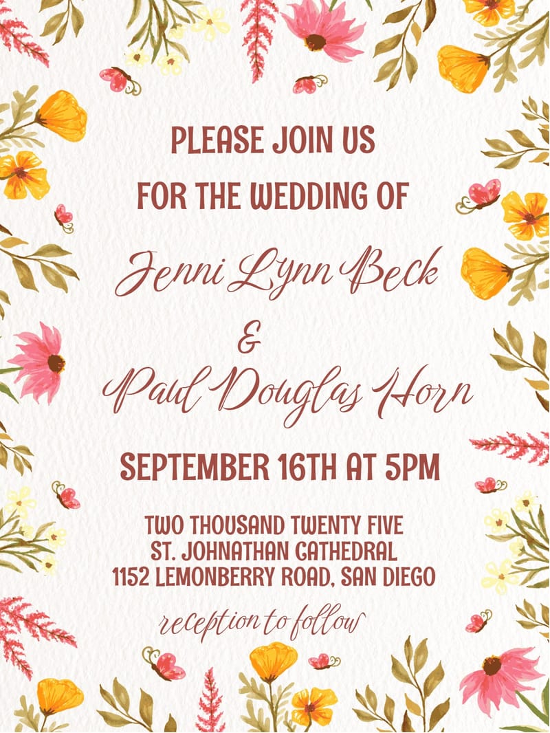 Modern floral wedding â yellowish floral Wedding invitation card Template e-card design