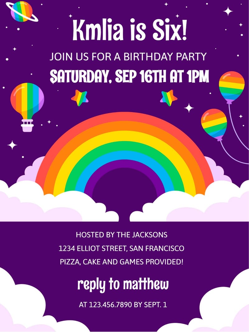 balloon rainbow birthday invitation Template nan invitation card design for events