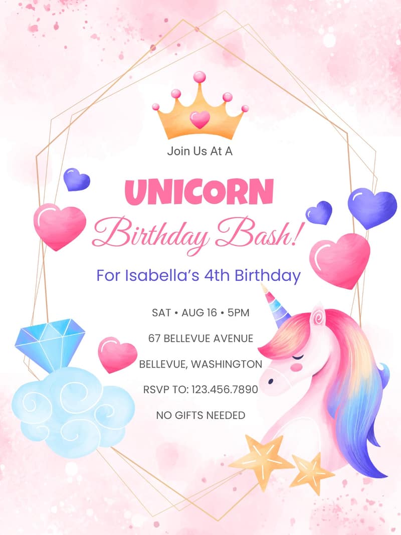 Unicorn Princess Birthday Invitation for Mermaid Birthday Invitation ...