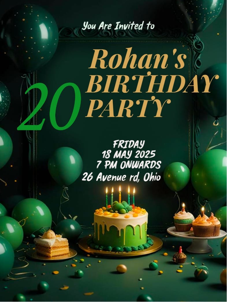 Modern adult milestones invite â Green Cake invitation Template e-card design
