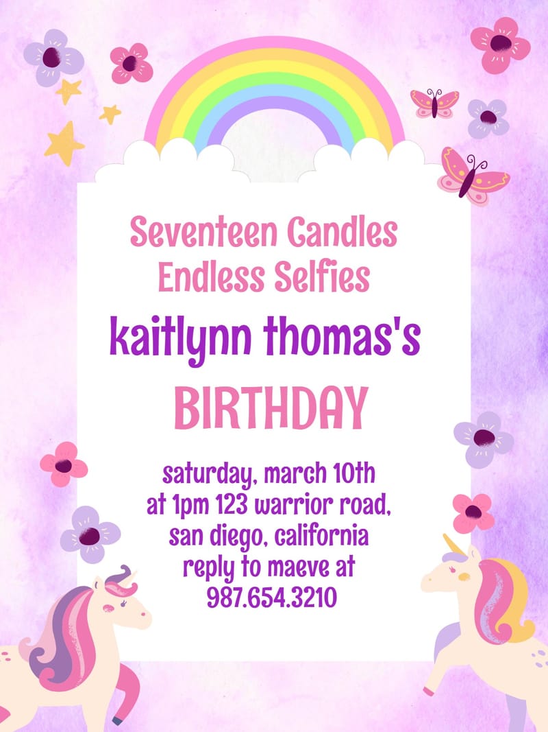 unicorn for her birthday Card birthday invitation her template with stylish layout