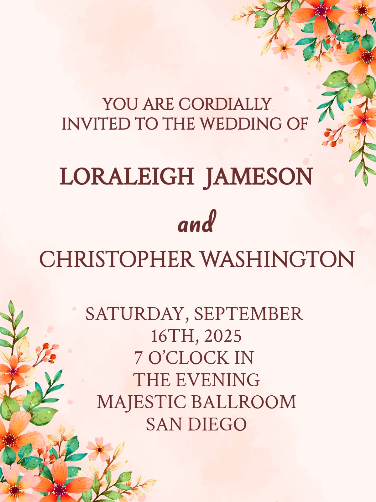 Elegant digital wedding â watercoloured wedding invitation Design template