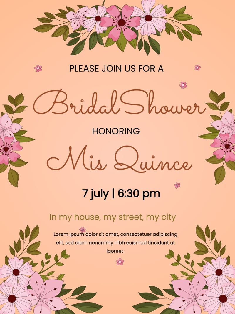 Elegant digital bridal shower â lightcolor floral bridal shower invitation Template template