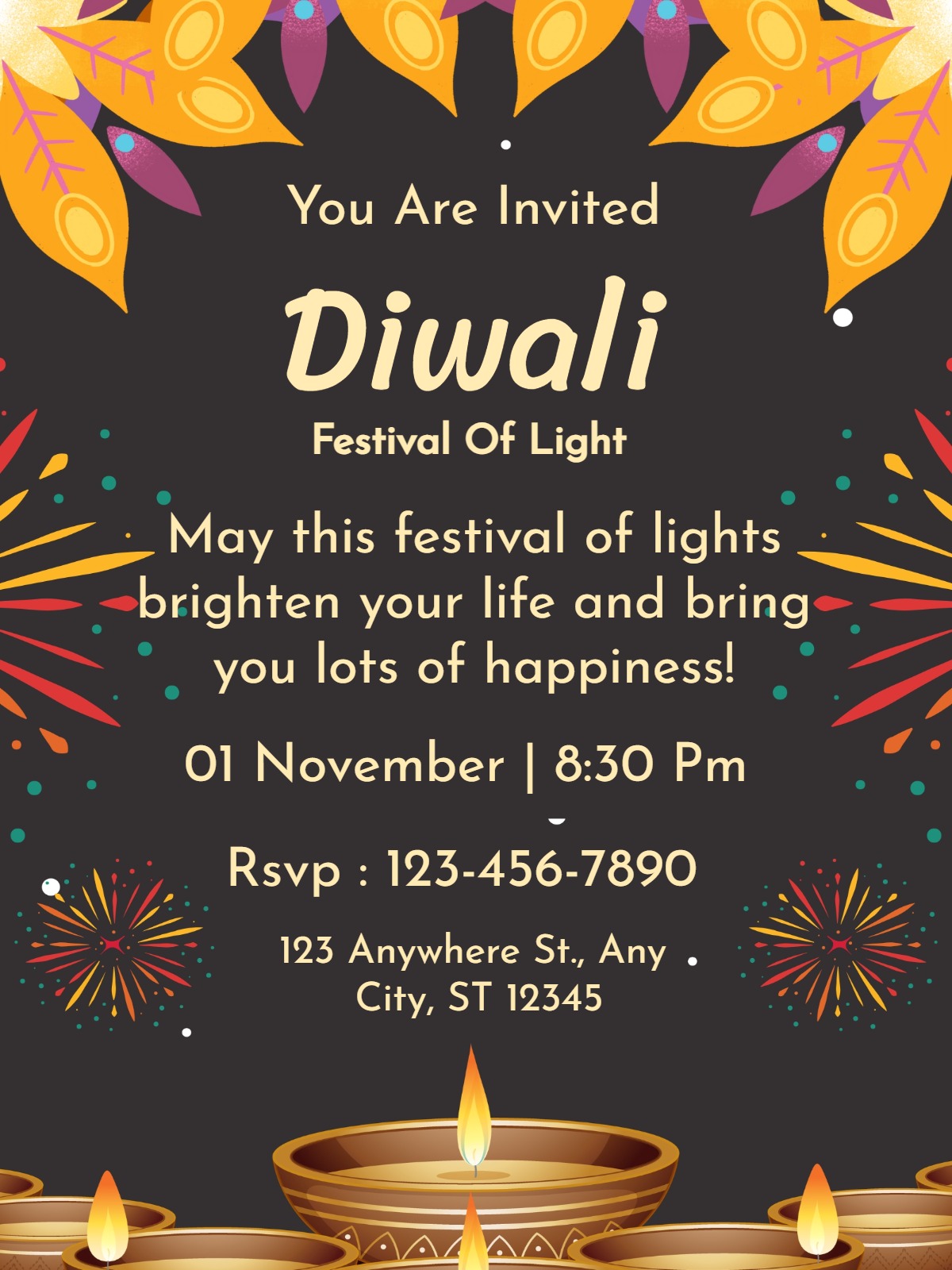 Modern diwali party invitations â crackers diwali party invitation Template e-card design