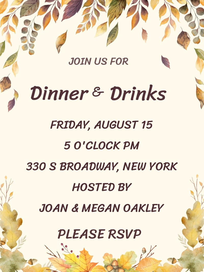 leafs dinner party invitation Card dinner party invitation template with stylish layout