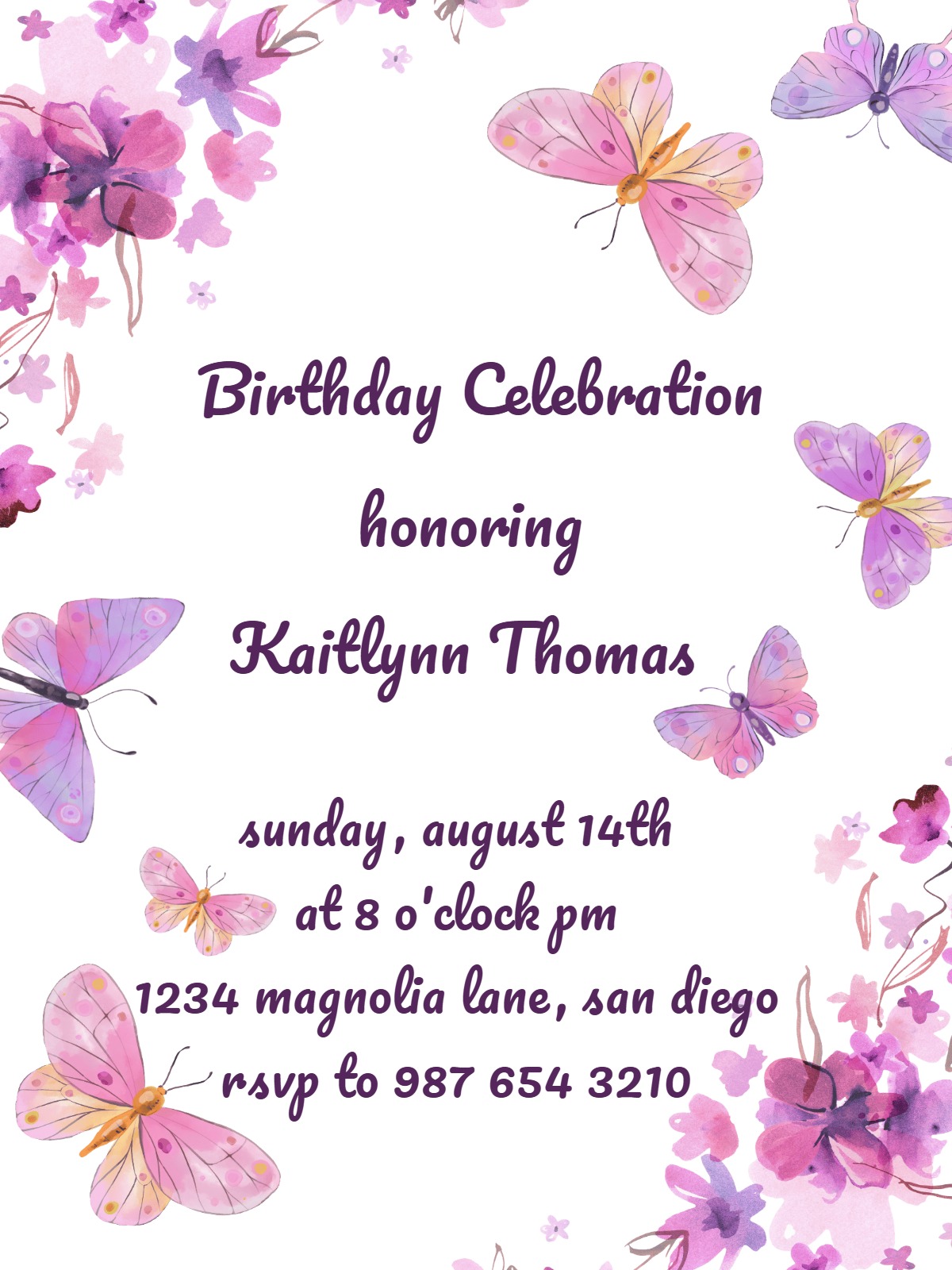 butterfly for her birthday E-Card birthday invitation her card design for events
