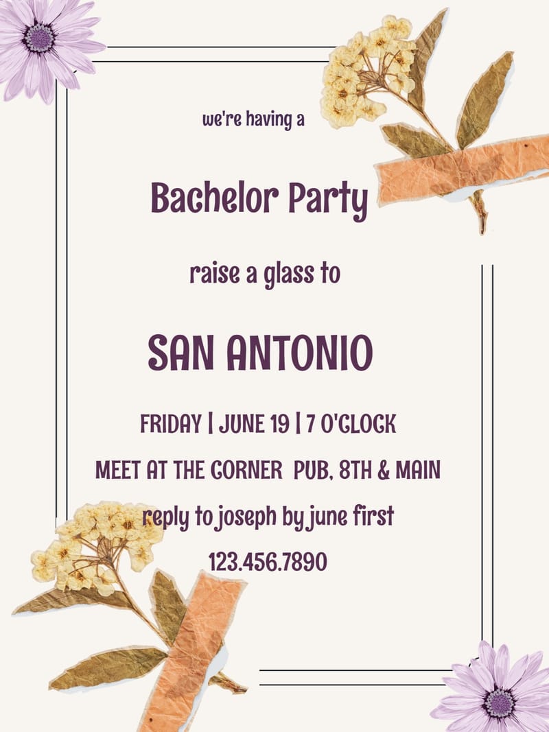 simple floral bachelor party invitation Card bachelor party template with stylish layout