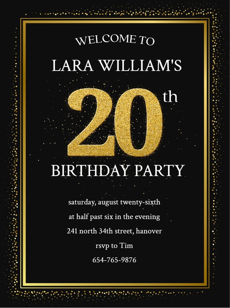 black shine adult birthday invitation Card adult birthday template with stylish layout
