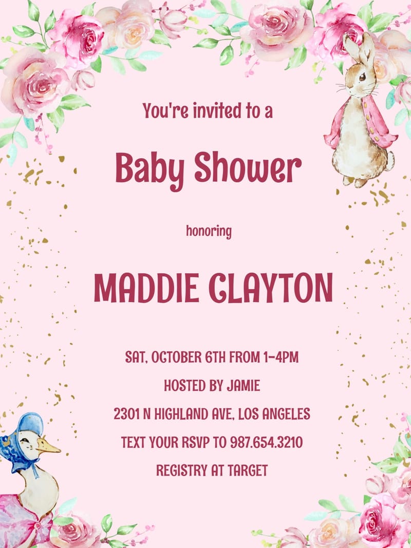 rabbit baby girl shower invitation Design baby girl shower card design for events