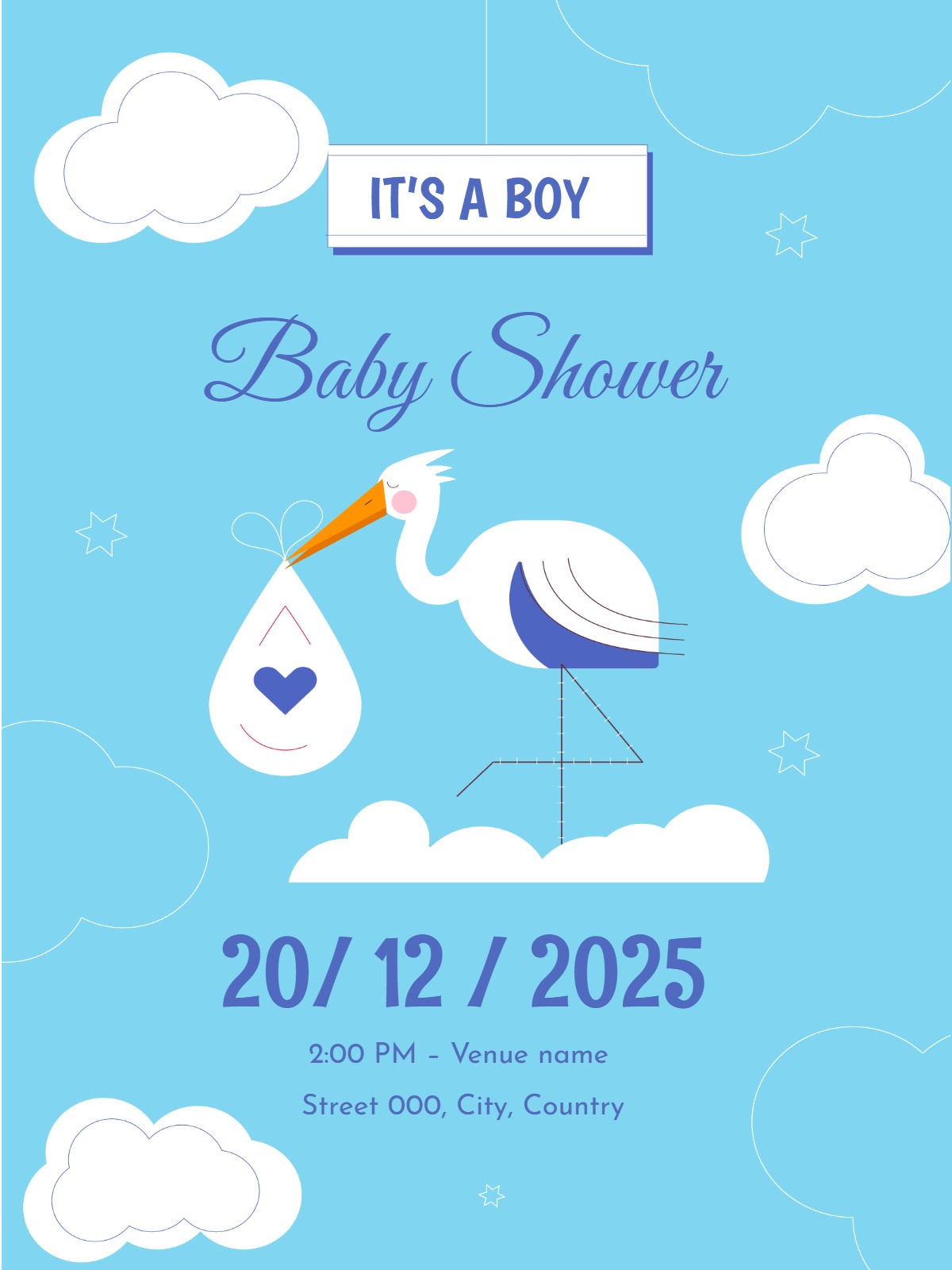 cloudy baby shower invitation E-Card baby & kids template with stylish layout