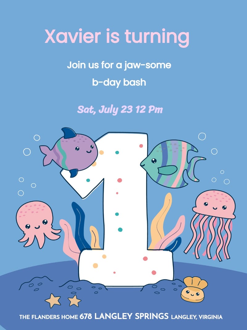 fishes 1st birthday invitation Template 1st birthday template with stylish layout