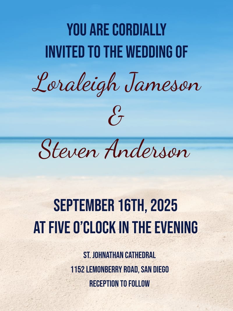 Modern beach weddings â sand beach wedding invitation Card e-card design