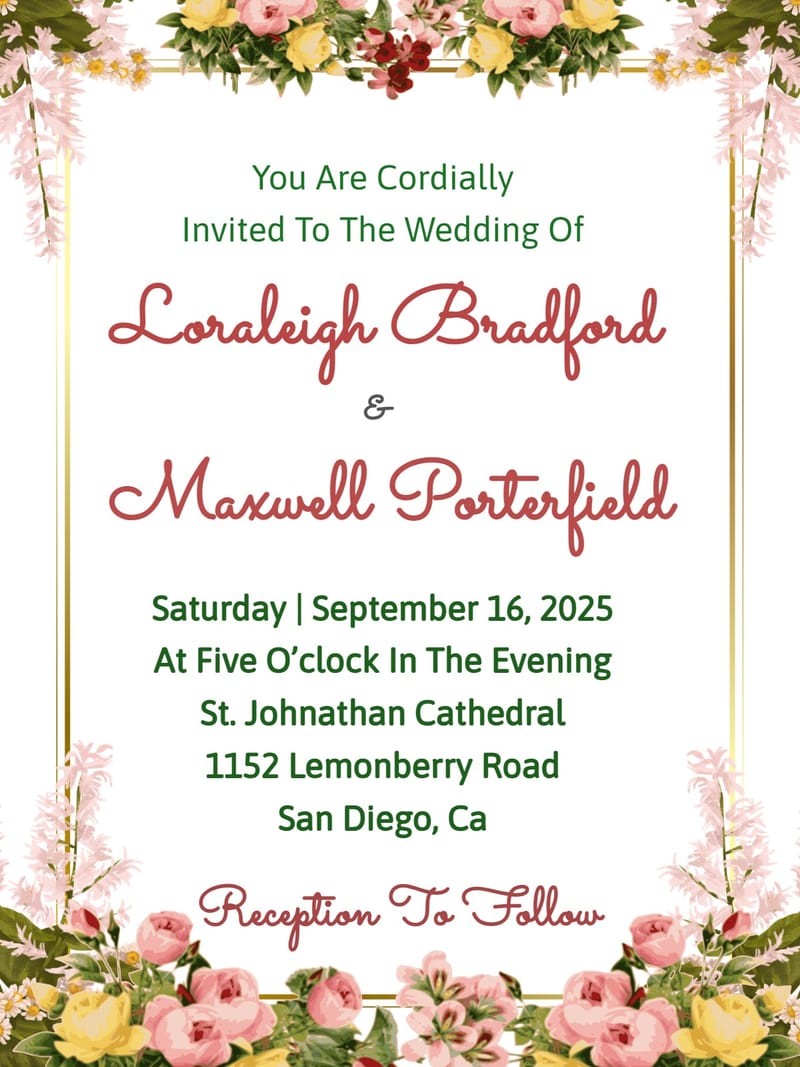 Elegant digital rustic wedding â rose rustic wedding invitation Template template