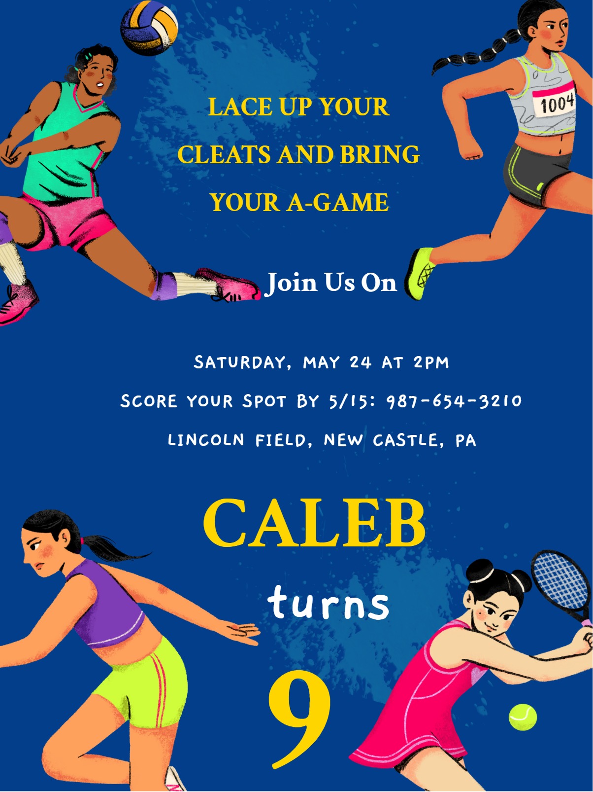 Elegant digital nan card â game sports birthday invitation Template template