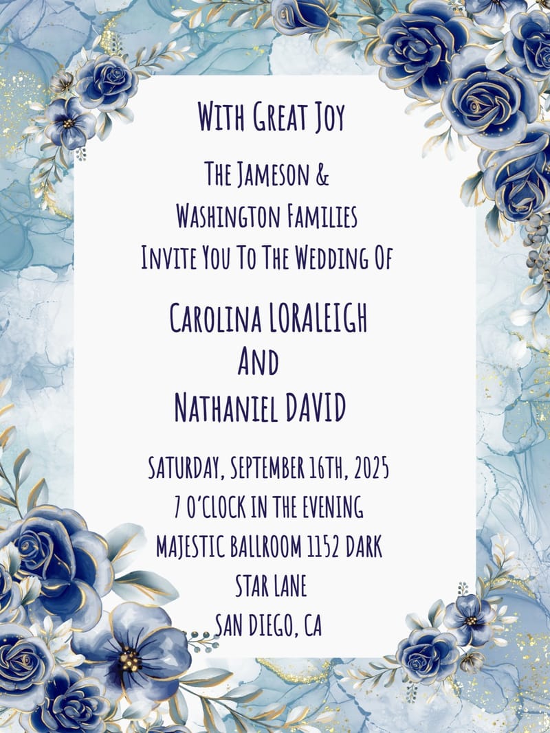 Modern elegant wedding invitation â blue golden elegant wedding party invitation Card e-card design