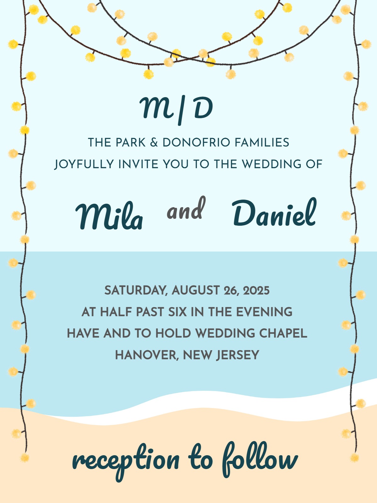 lights beach wedding invitation Card beach weddings card design for events