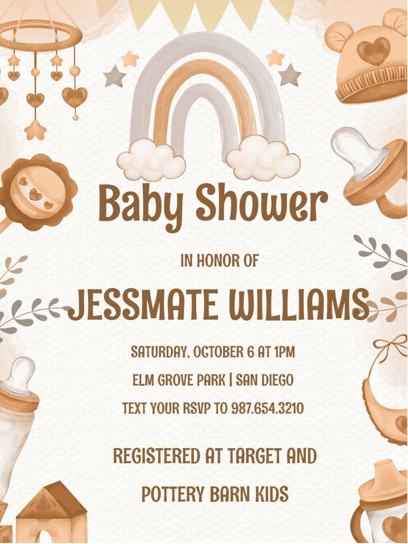 Elegant digital boho â rainbow boho baby shower invitation Template template
