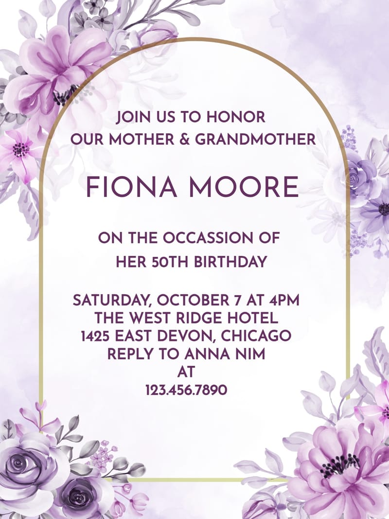 purplish floral for her Card birthday invitation her template with stylish layout