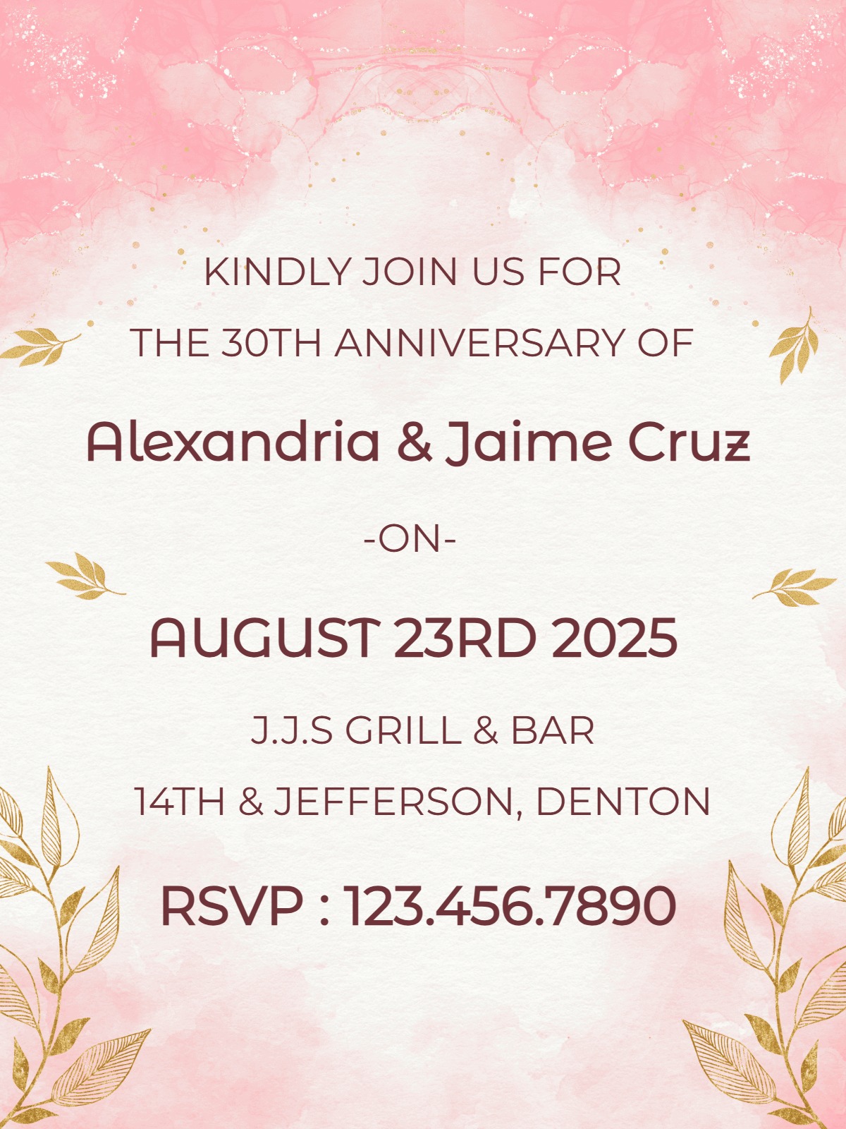 Modern anniversary â leaf anniversary party Template e-card design