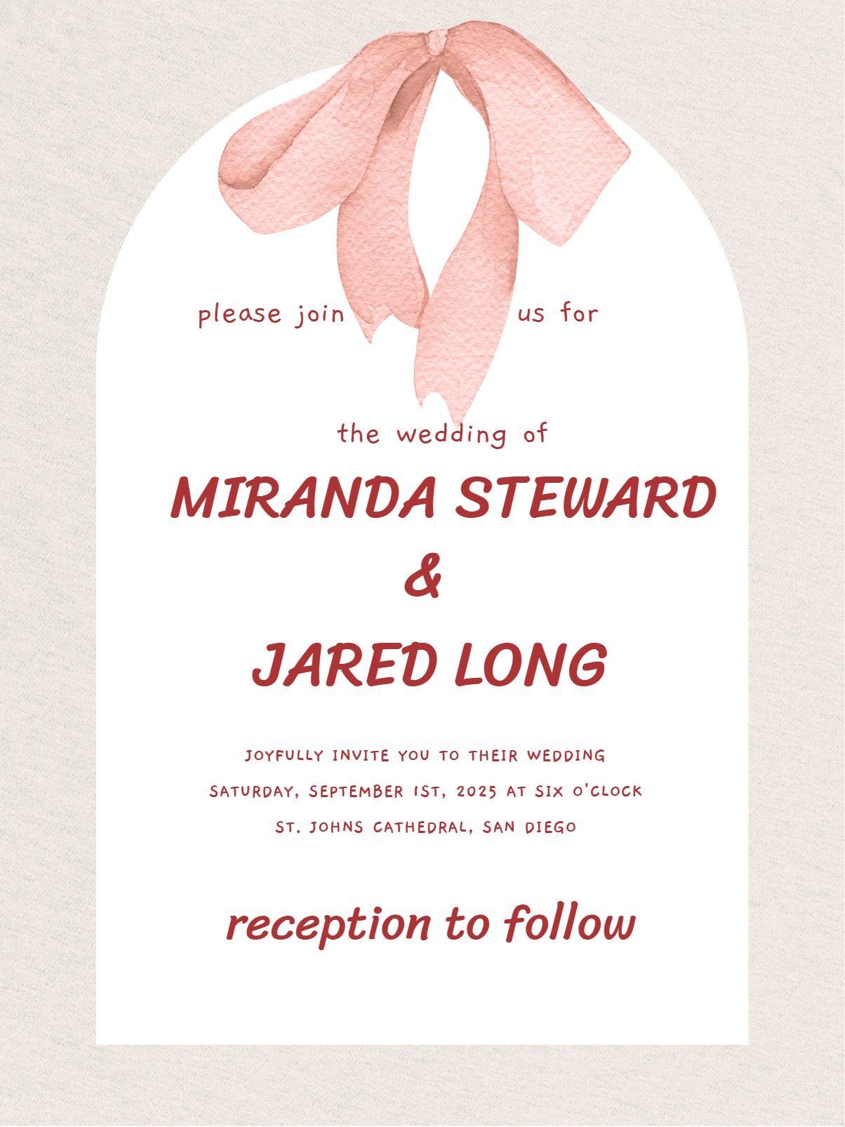 Elegant digital classic wedding â bow classic wedding invitation Template template