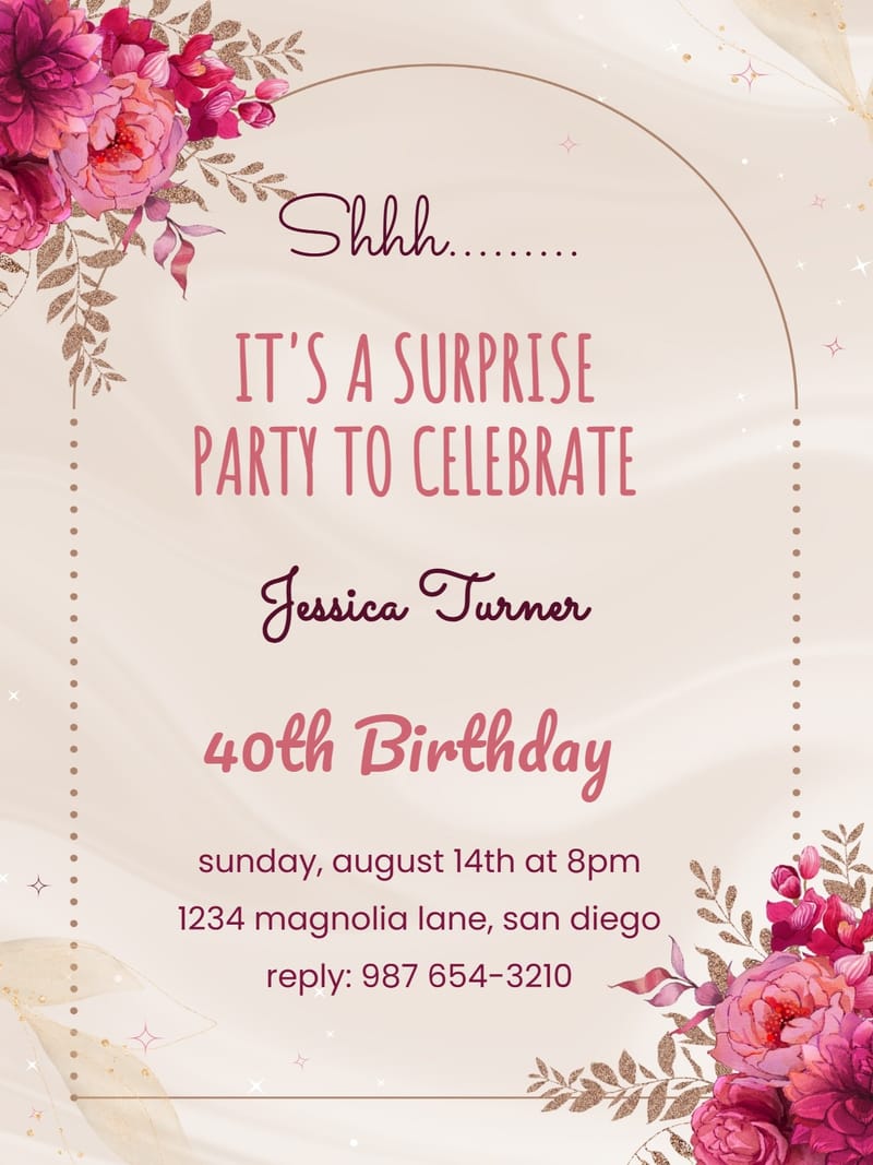 Modern surprise birthday â pinkish floral surprise birthday invitation Card e-card design