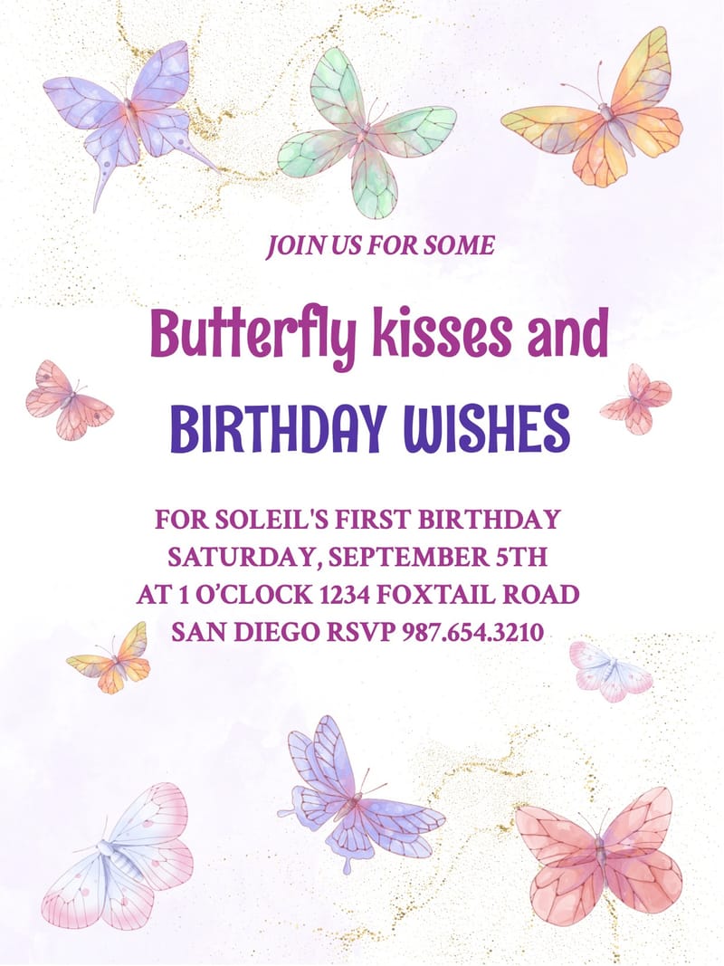 Modern nan invite â colorful butterfly birthday invitation Card e-card design