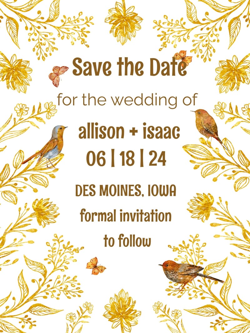 Elegant digital rustic wedding â sparrow rustic wedding invitation Template template