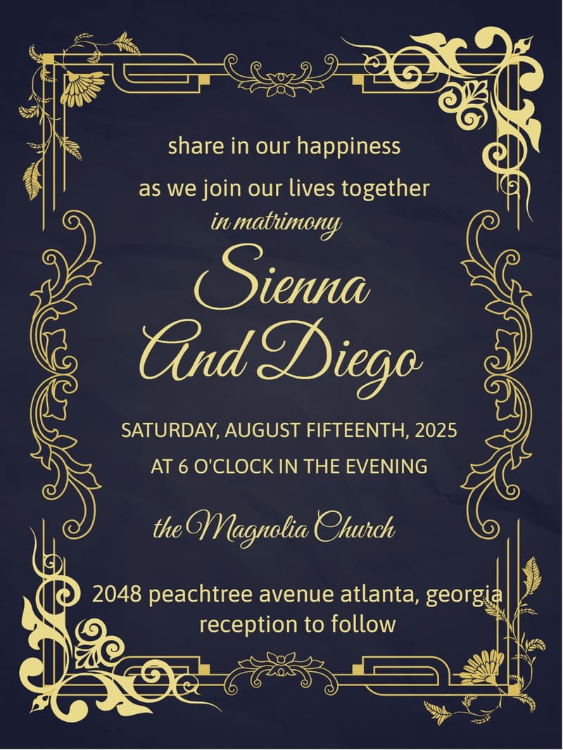 Elegant digital vintage wedding â goldish flourish vintage wedding invitation Template template