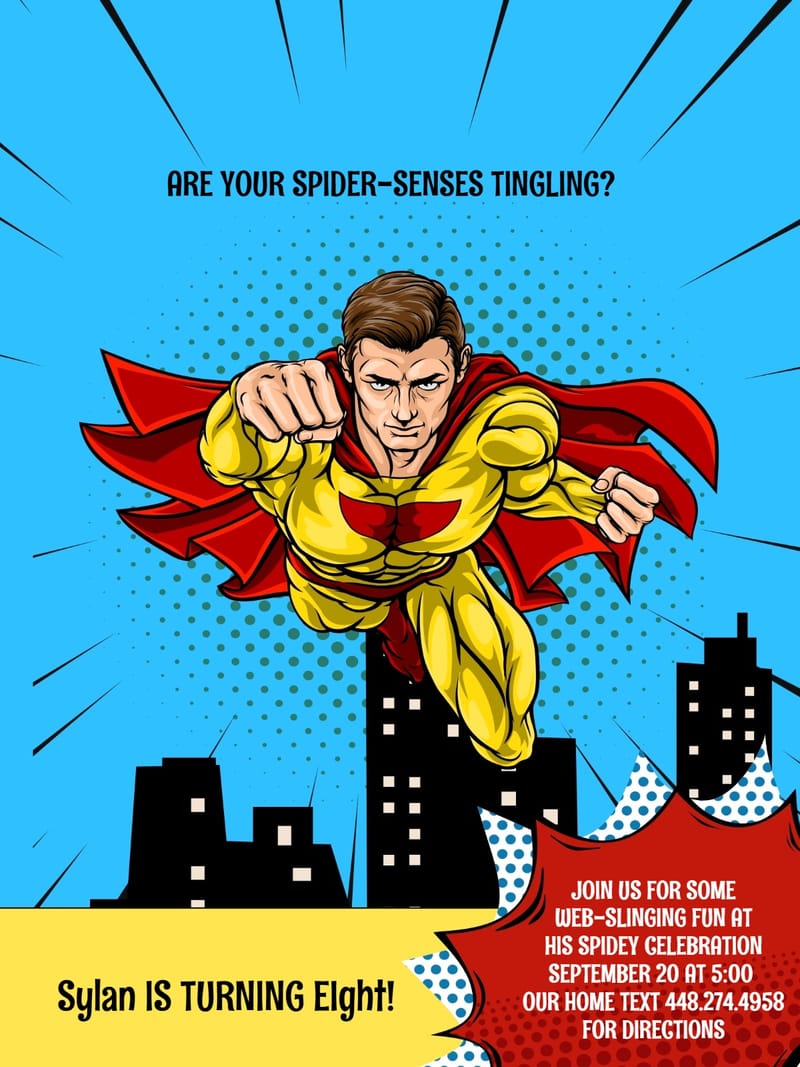superhero birthday party invitation Template themed birthday template with stylish layout