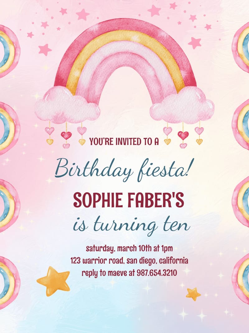 Elegant digital birthday invitation her â rainbow for her birthday Template template