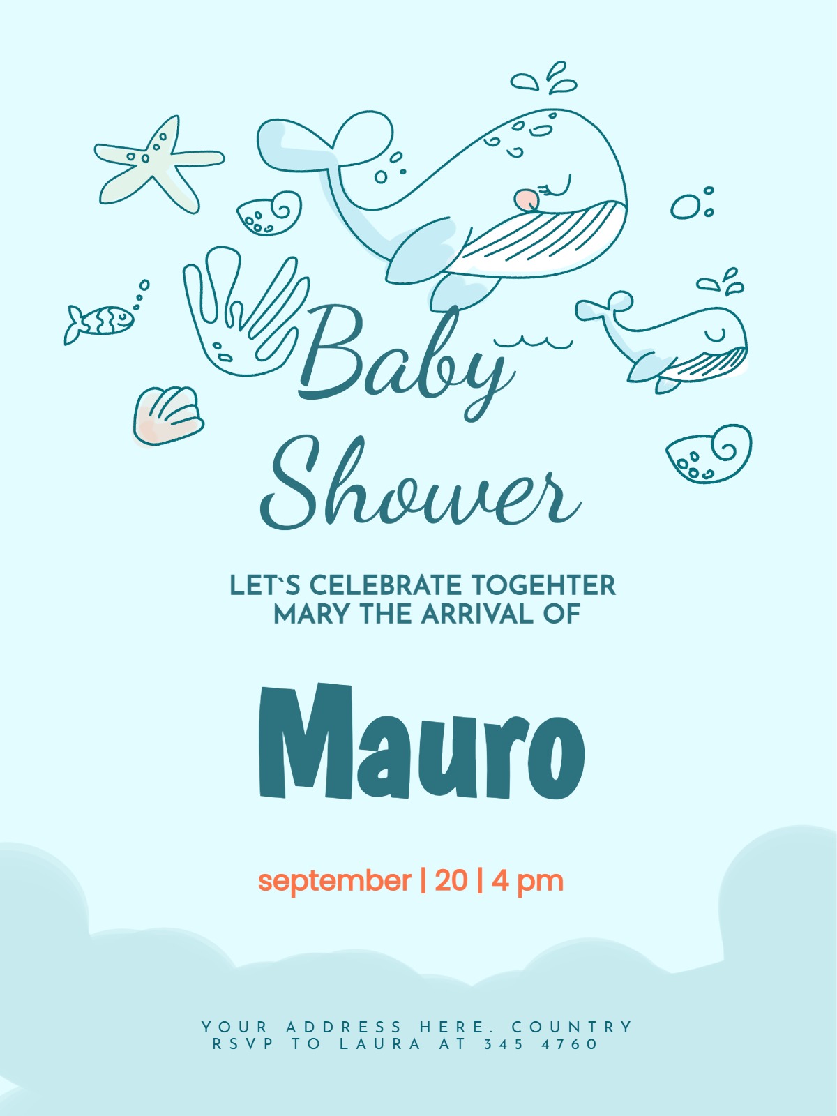 Elegant digital baby & kids â dolphin baby shower invitation Design template