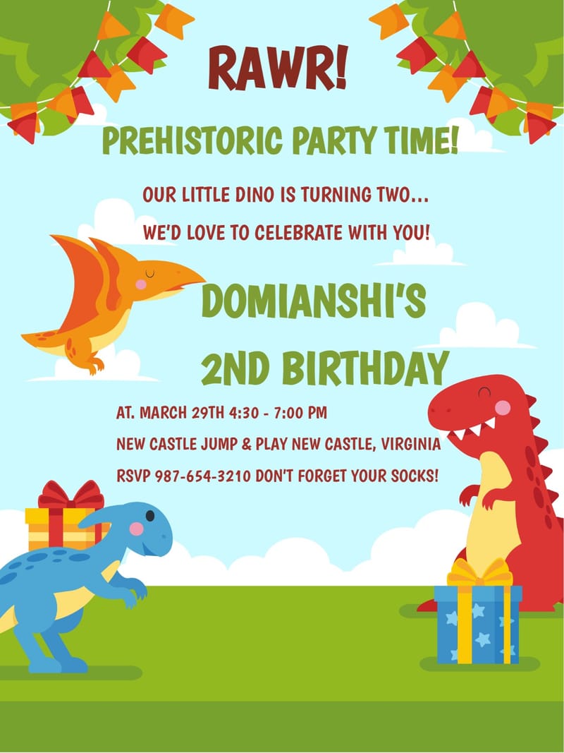 rawr cartoon birthday invitation Card nan invitation card design for events