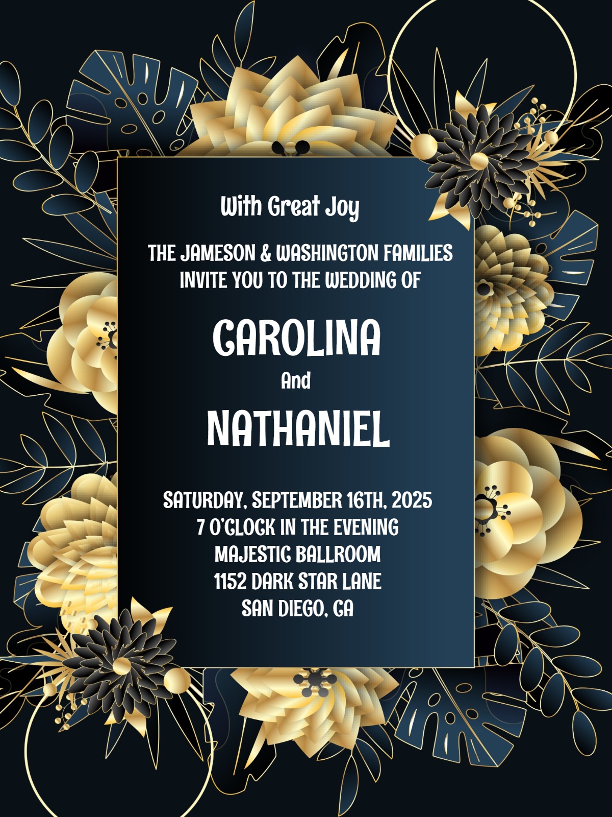 dark bluish elegant wedding party invitation Card elegant wedding invitation template with stylish layout