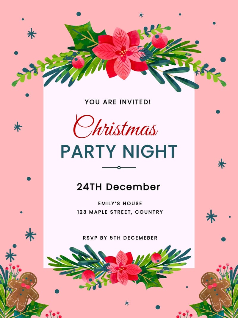 floral christmas invitation Card invitation template with stylish layout