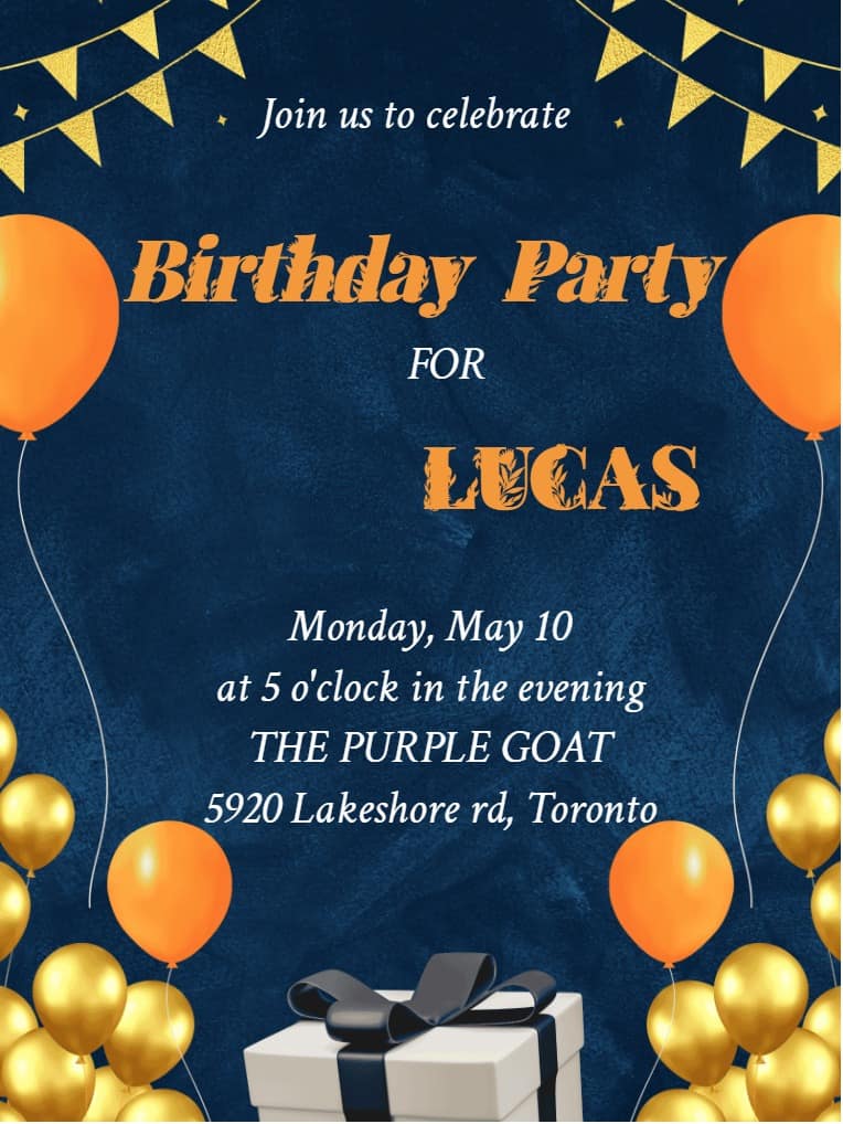 Gold & Orange Birthday for Themed Birthday Invitation | InviteFlare