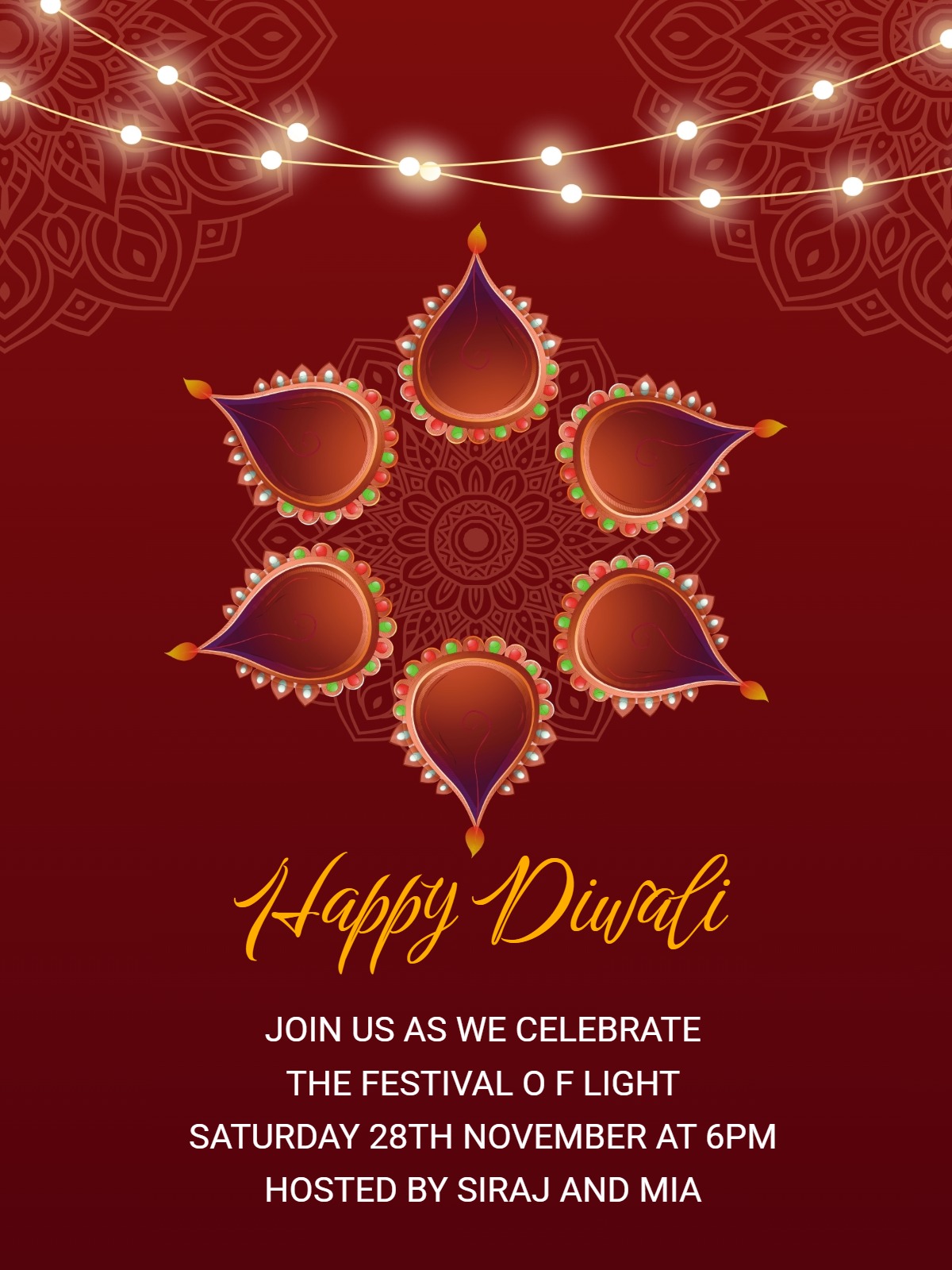 diya lights diwali party invitation Template diwali party invitations card design for events