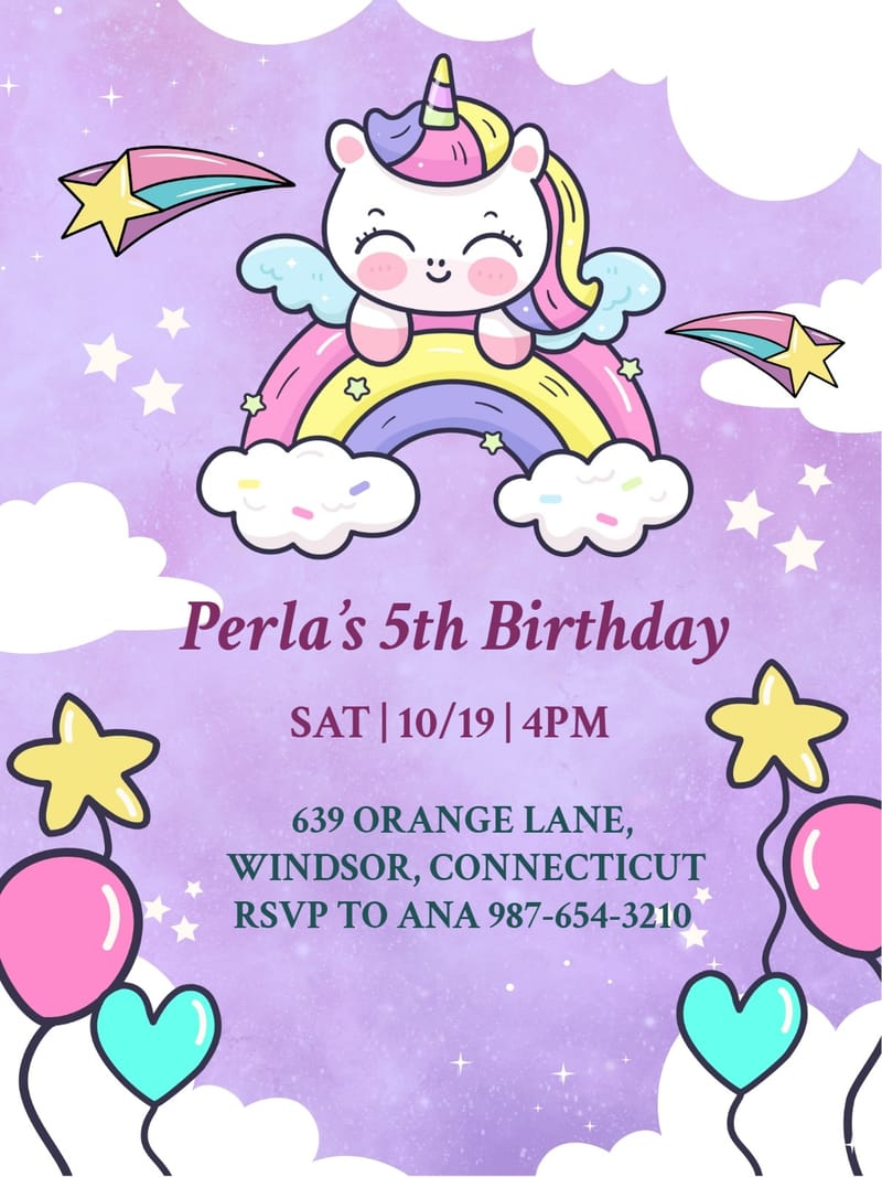 stary unicorn birthday party invitation Template nan invitation card design for events