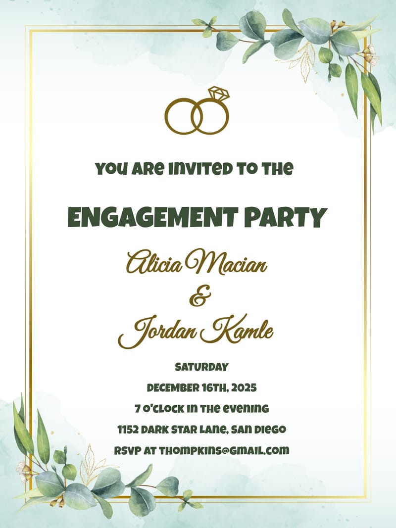 Elegant digital engagement party â greenery engagement party invitation Card template