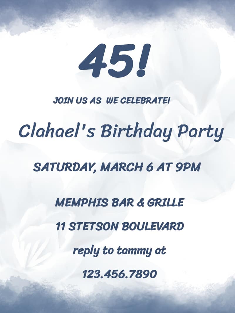 45th Birthday Party for Women Birthday Invitation | InviteFlare